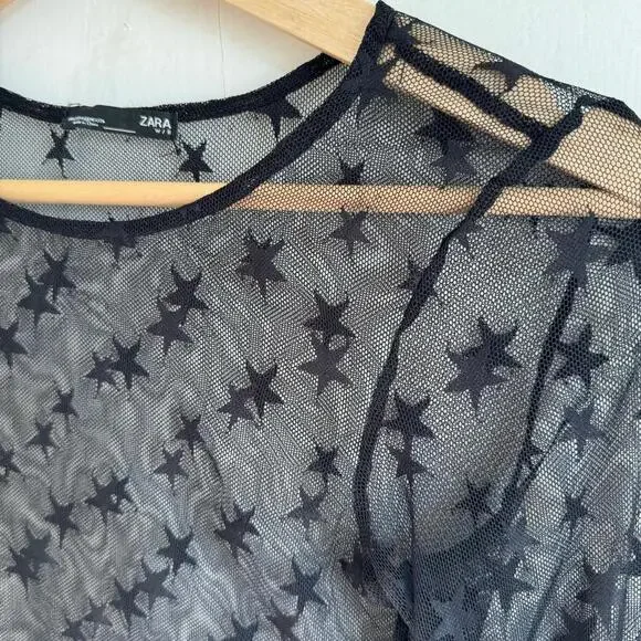 Zara Long Sleeve Stars Overlay Mesh Shirt - Picture 6 of 6